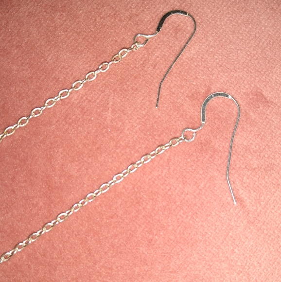 Solid 925 Sterling Silver Wires Long Chain Earrings Grey Pearl Minimalist New - Picture 5 of 9